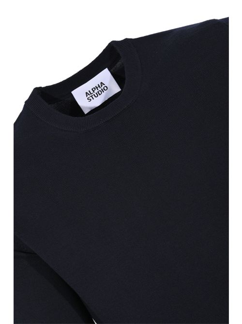 Maglia girocollo in filato di cotone Blu notte Alpha studio | AU-5000C1001